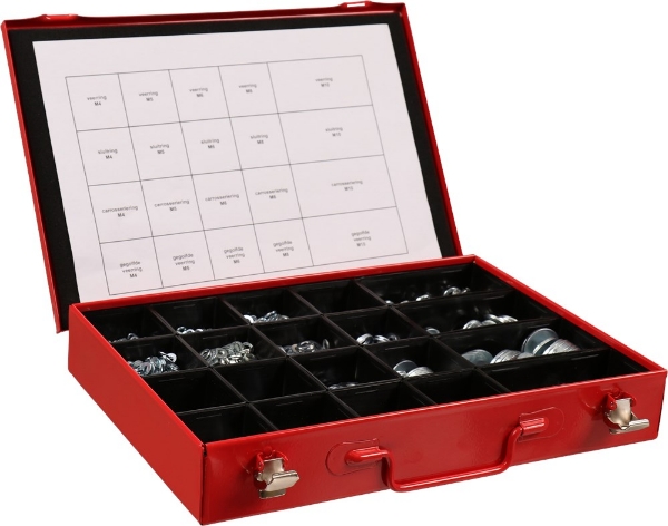 Afbeeldingen van Assortimentskist rood veer-/sluit-/carr.