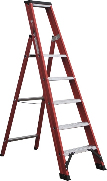 Afbeeldingen van Kelfort plateautrap m.beugel 1x5 alu/rood