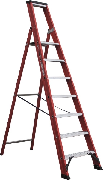 Afbeeldingen van Kelfort plateautrap m.beugel 1x7 alu/rood