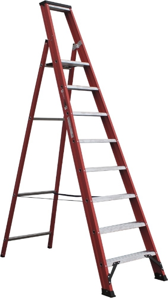 Afbeeldingen van Kelfort plateautrap m.beugel 1x8 alu/rood
