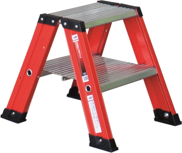 Afbeeldingen van Kelfort dubbele trap z.beugel 2x2 alu/rood