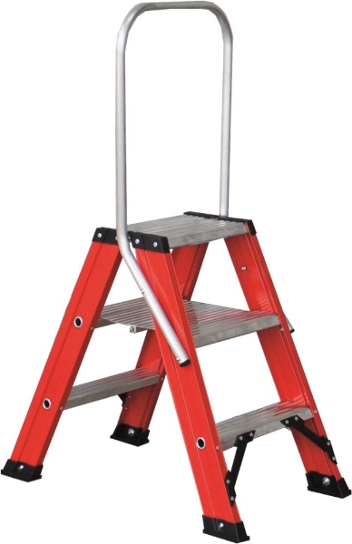 Afbeeldingen van Kelfort dubbele trap m.beugel 2x3 alu/rood