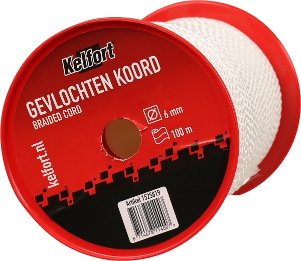 Afbeeldingen van Kelfort koord 6mm gevl. wit 100m rol