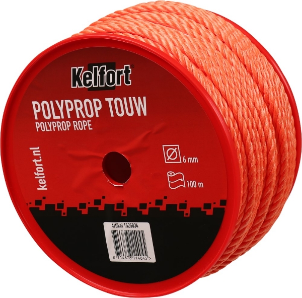 Afbeeldingen van Kelfort touw 6mm polypr oranje 100m geslagen