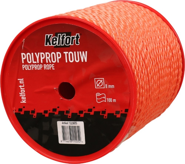 Afbeeldingen van Kelfort touw 8mm polypr oranje 100m geslagen