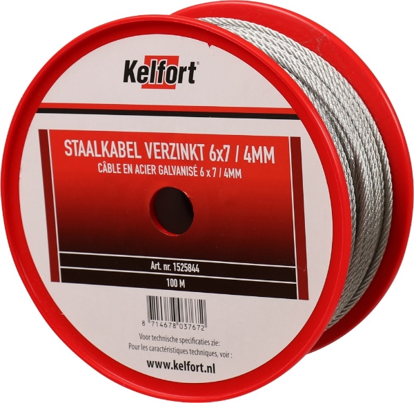Afbeeldingen van Kelfort staalkabel 4mm geg 6x7  100m