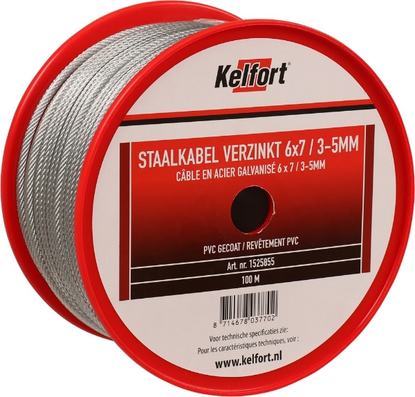 Afbeeldingen van Kelfort staalkabel 3-5mm geg/pvc 6x7 100m