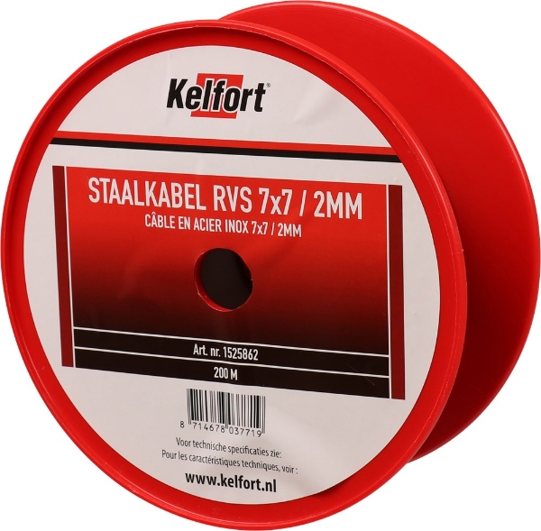 Afbeeldingen van Kelfort staalkabel 2mm rvs 7x7  200m