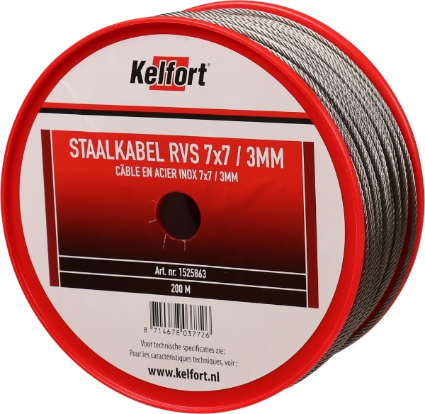 Afbeeldingen van Kelfort staalkabel 3mm rvs 7x7  200m