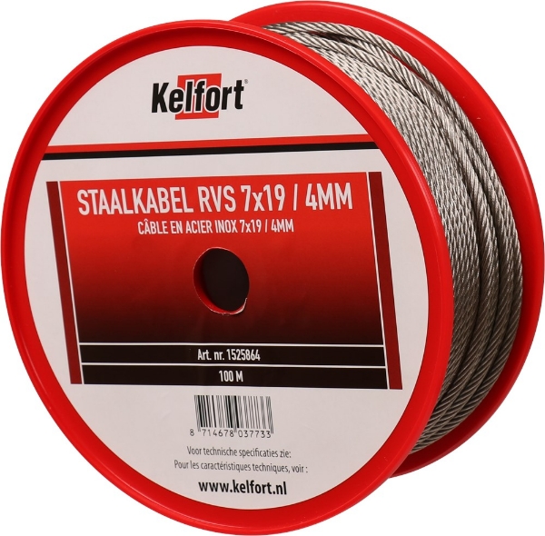 Afbeeldingen van Kelfort staalkabel 4mm rvs 7x19 100m