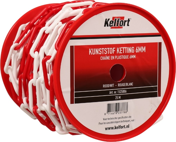 Afbeeldingen van Kel kunst.ketting rood/wit 6mm 25m