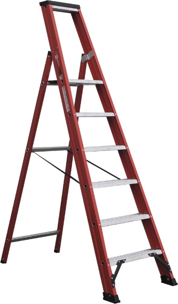 Afbeeldingen van Kelfort plateautrap m.beugel 1x6 alu/rood