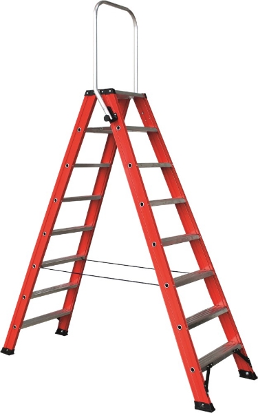 Afbeeldingen van Kelfort dubbele trap m.beugel 2x8 alu/rood