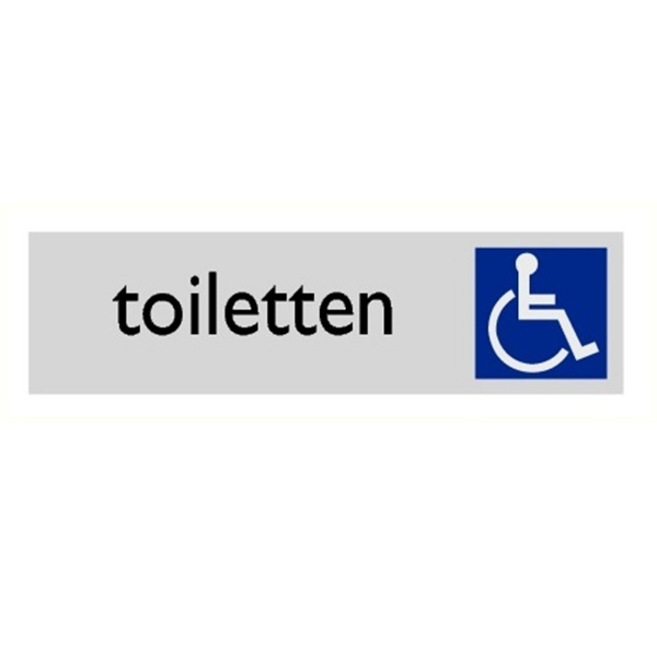 Afbeeldingen van Zelfkl.bord "inval.toilet" 165x45mm alu-look