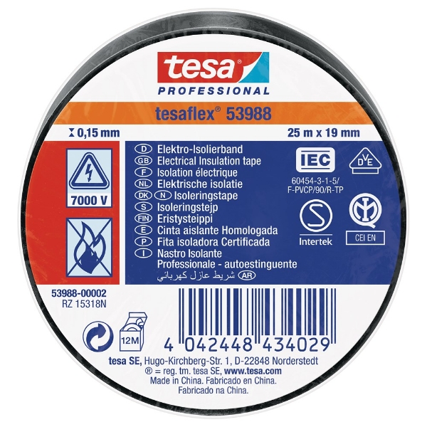Afbeeldingen van Tesa 53988 isolatietape zwart 25m, 19mm