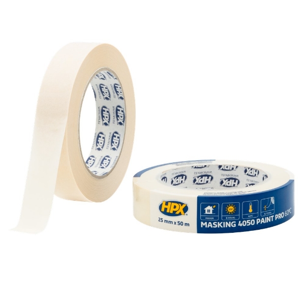 Afbeeldingen van Masking tape 60Â°C-crÃ¨mewit 25mm x 50m MA255