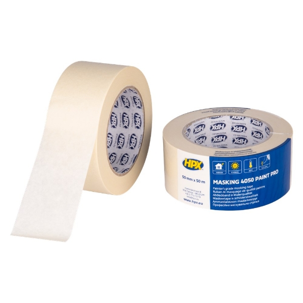 Afbeeldingen van Masking tape 60Â°C-crÃ¨mewit 50mm x 50m MA505