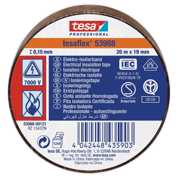 Afbeeldingen van Tesa 53988 isolatietape bruin 20m, 19mm
