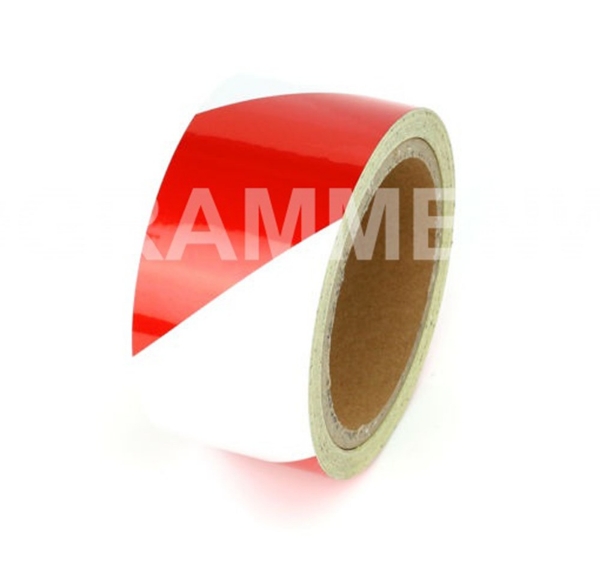 Afbeeldingen van Vloerm.tape reflec. 50mmx10mtr. rood/wit