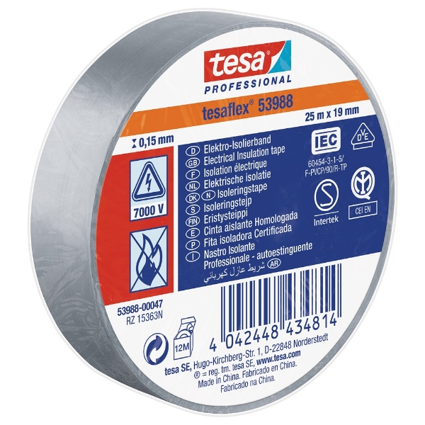 Afbeeldingen van Tesa 53988 isolatietape grijs 25m, 19mm
