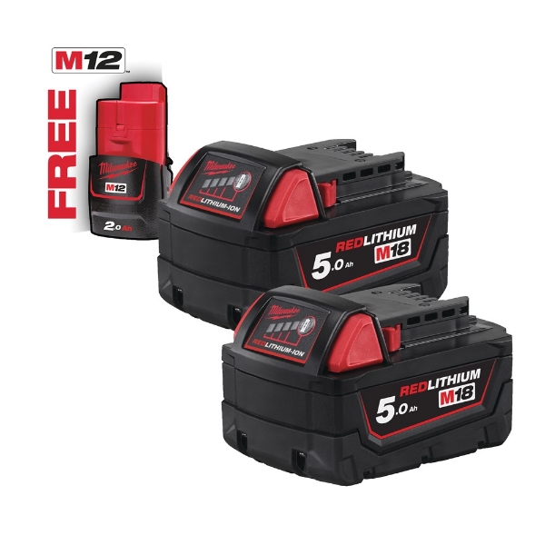 Afbeeldingen van Milwaukee M18 18v Li-Ion 2x accu 5.0Ah 1x 2.0
