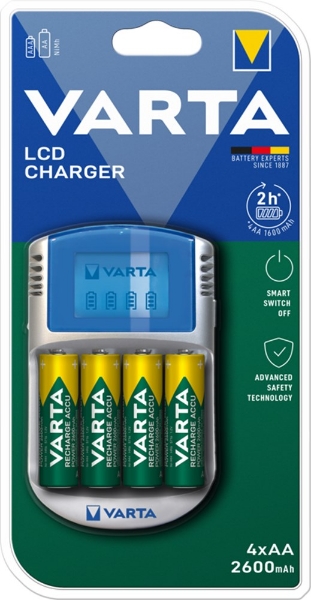 Afbeeldingen van Varta LCD batterijlader + 4xAA 2700mAh