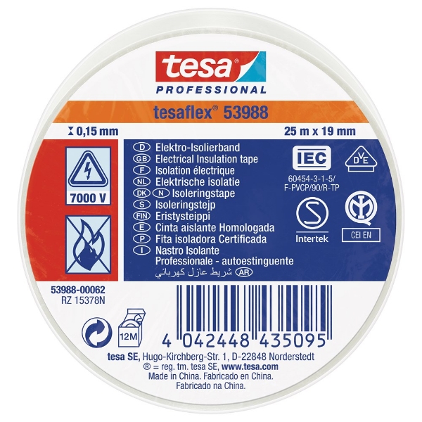 Afbeeldingen van Tesa 53988 isolatietape wit 25m, 19mm