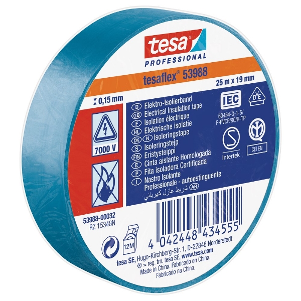 Afbeeldingen van Tesa 53988 isolatietape blauw 25m, 19mm