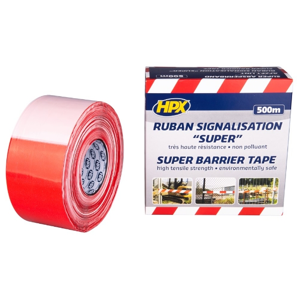 Afbeeldingen van Super Afzetlint - wit/rood 80mm x 500m BS8010