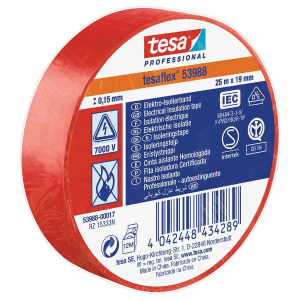 Afbeeldingen van Tesa 53988 isolatietape rood 25m, 19mm