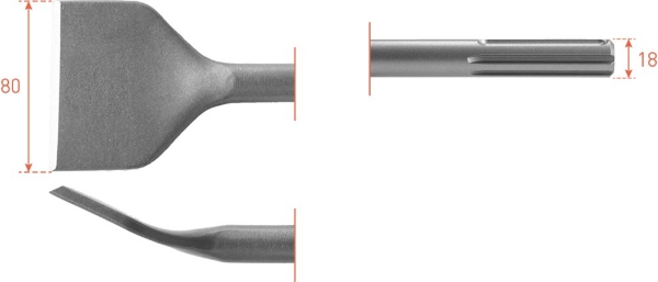 Afbeeldingen van Rotec SDS-max tegelbeitel, gebogen, 80x300
