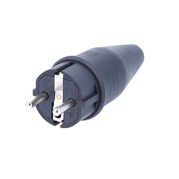 Afbeeldingen van Stekker volrubber RA 2p zwart 16a/230v (IP44)