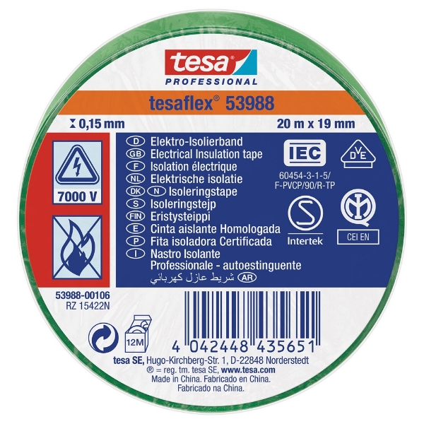 Afbeeldingen van Tesa 53988 isolatietape groen 20m, 19mm