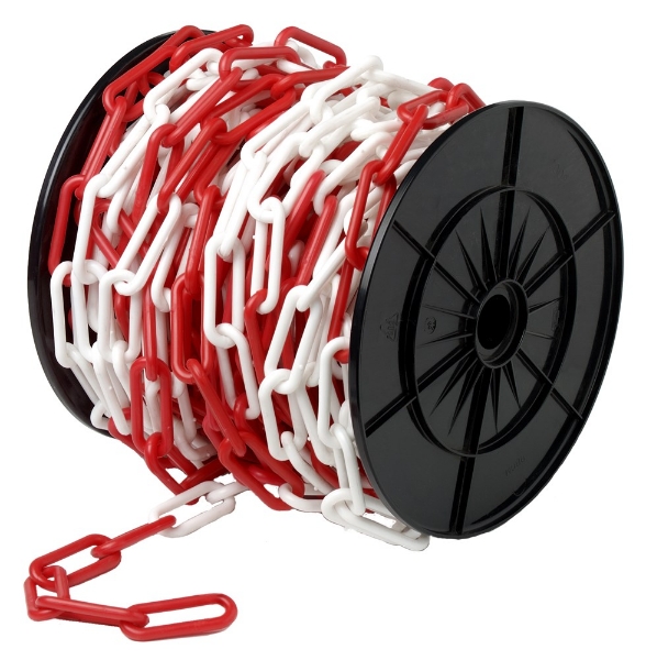 Afbeeldingen van Kunststof ketting 6mm rood/wit per meter