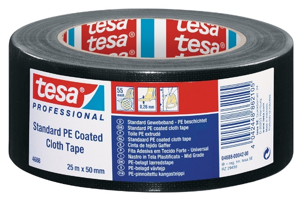 Afbeeldingen van Tesa 4688 ducttape, prof. zwart 50m, 50mm
